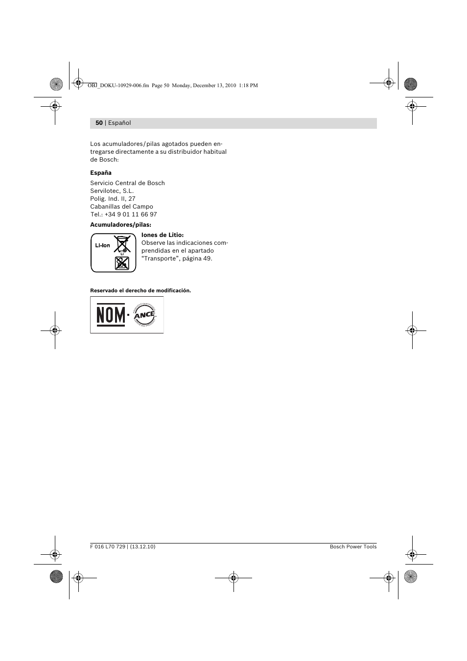 50 | español, Reservado el derecho de modificación | Bosch AHS 52 LI User Manual | Page 50 / 297