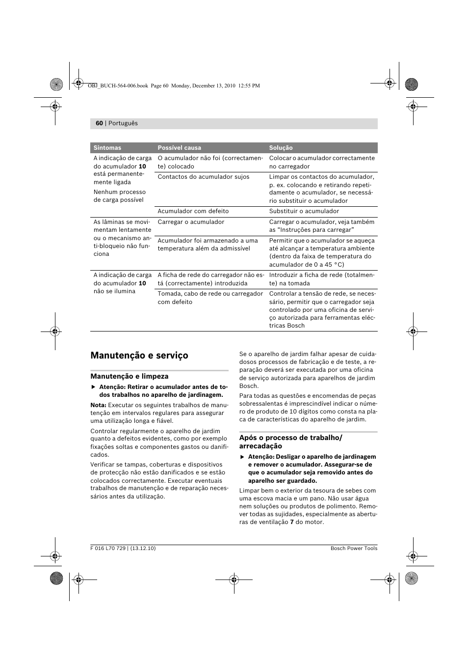 Manutenção e serviço | Bosch AHS 52 LI User Manual | Page 60 / 297