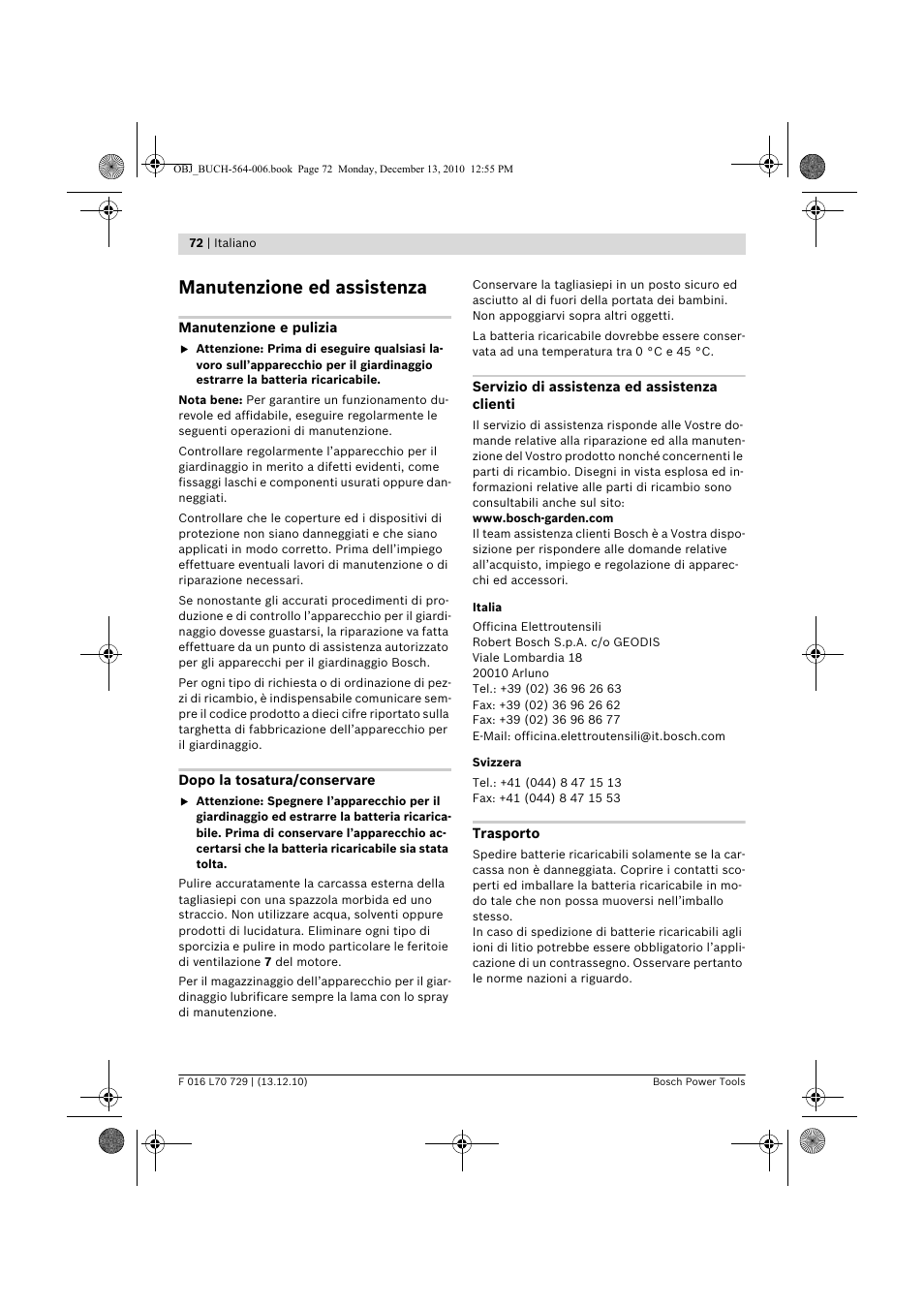 Manutenzione ed assistenza | Bosch AHS 52 LI User Manual | Page 72 / 297