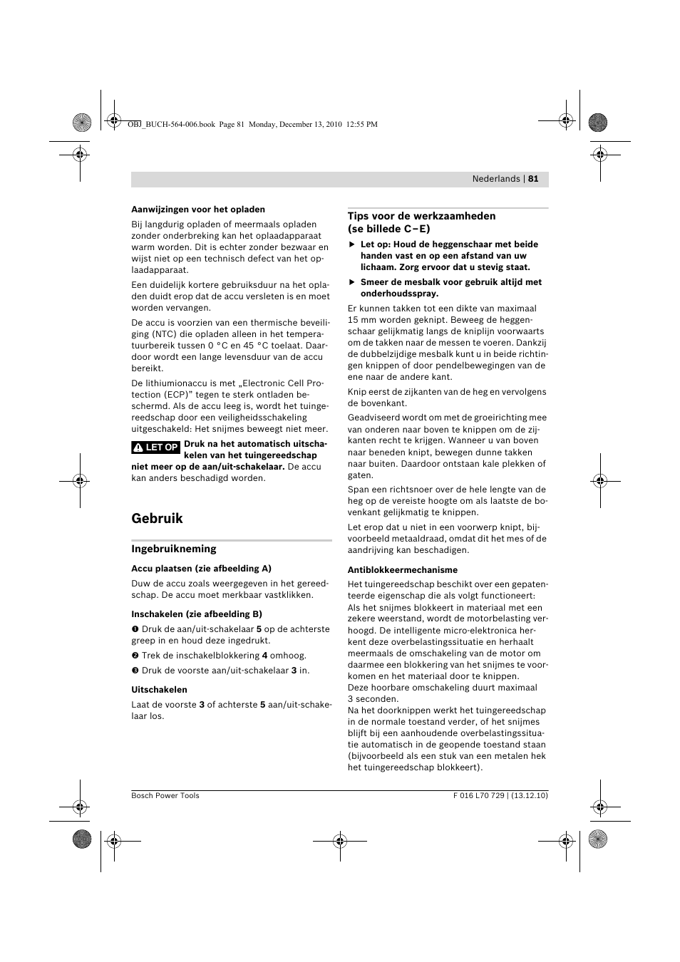 Gebruik | Bosch AHS 52 LI User Manual | Page 81 / 297