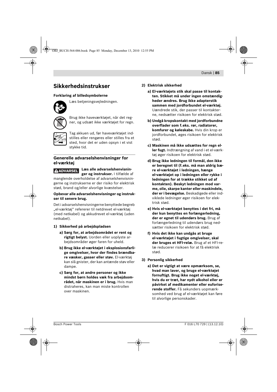 Sikkerhedsinstrukser | Bosch AHS 52 LI User Manual | Page 85 / 297