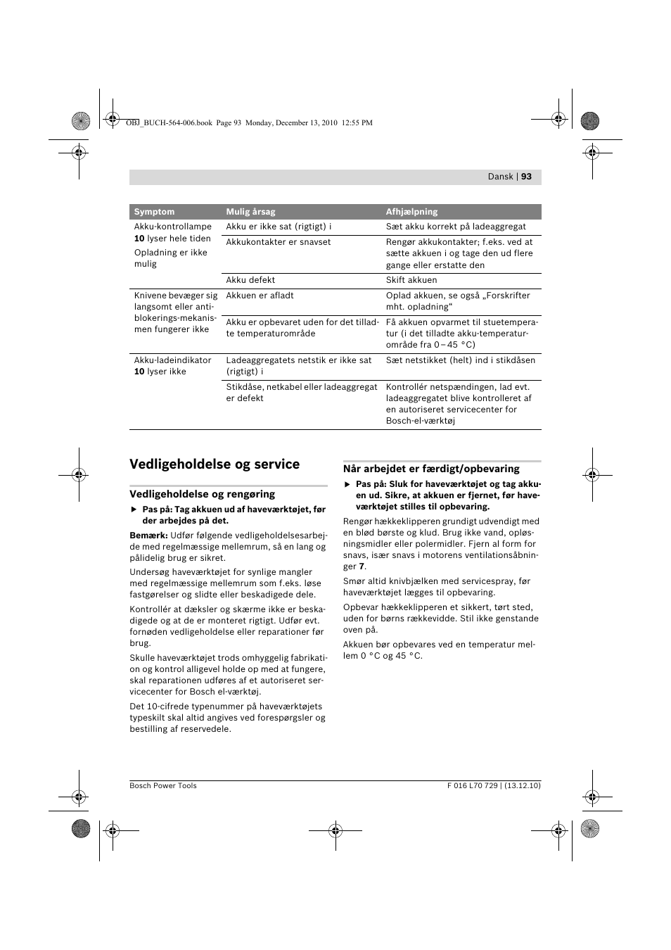 Vedligeholdelse og service | Bosch AHS 52 LI User Manual | Page 93 / 297