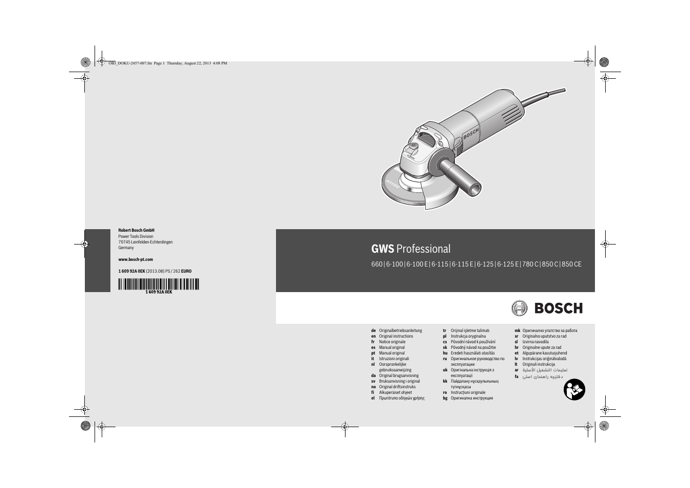 Bosch GWS 780 C Professional User Manual | 261 pages