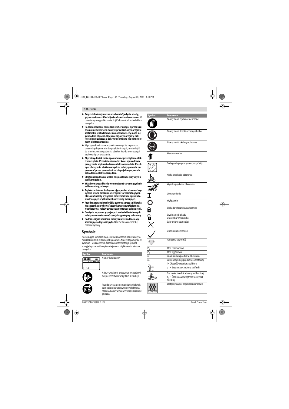 Symbole | Bosch GWS 780 C Professional User Manual | Page 106 / 261