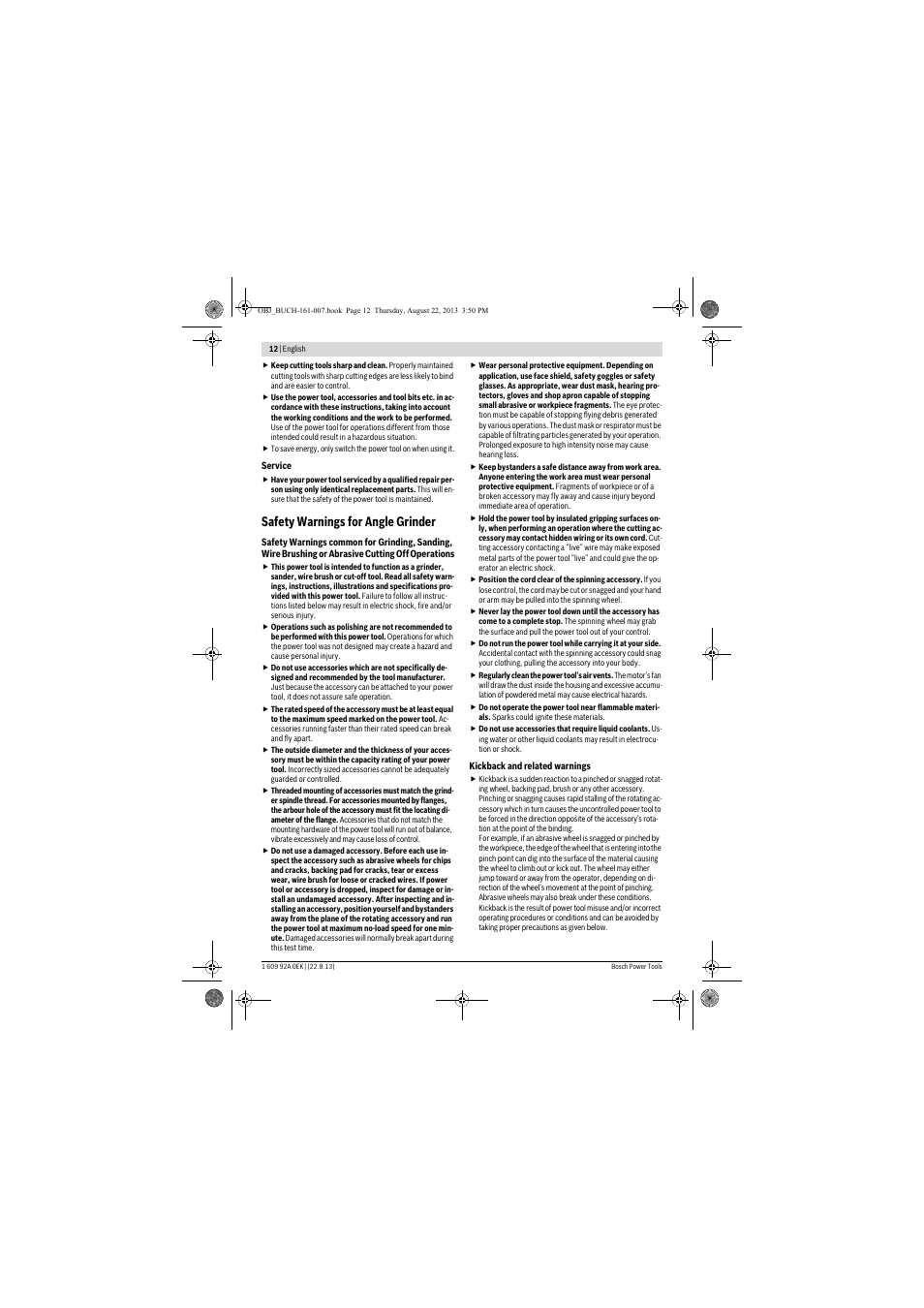 Safety warnings for angle grinder | Bosch GWS 780 C Professional User Manual | Page 12 / 261