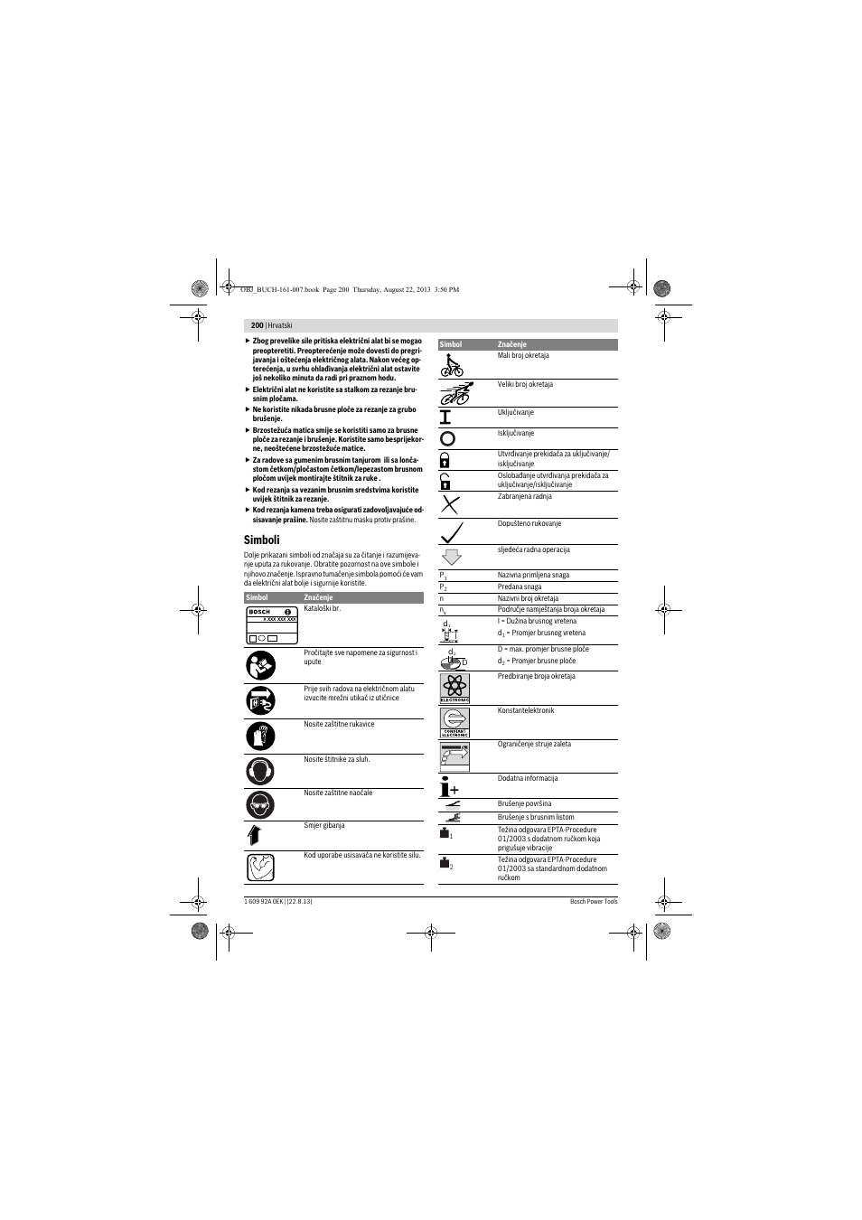 Simboli | Bosch GWS 780 C Professional User Manual | Page 200 / 261