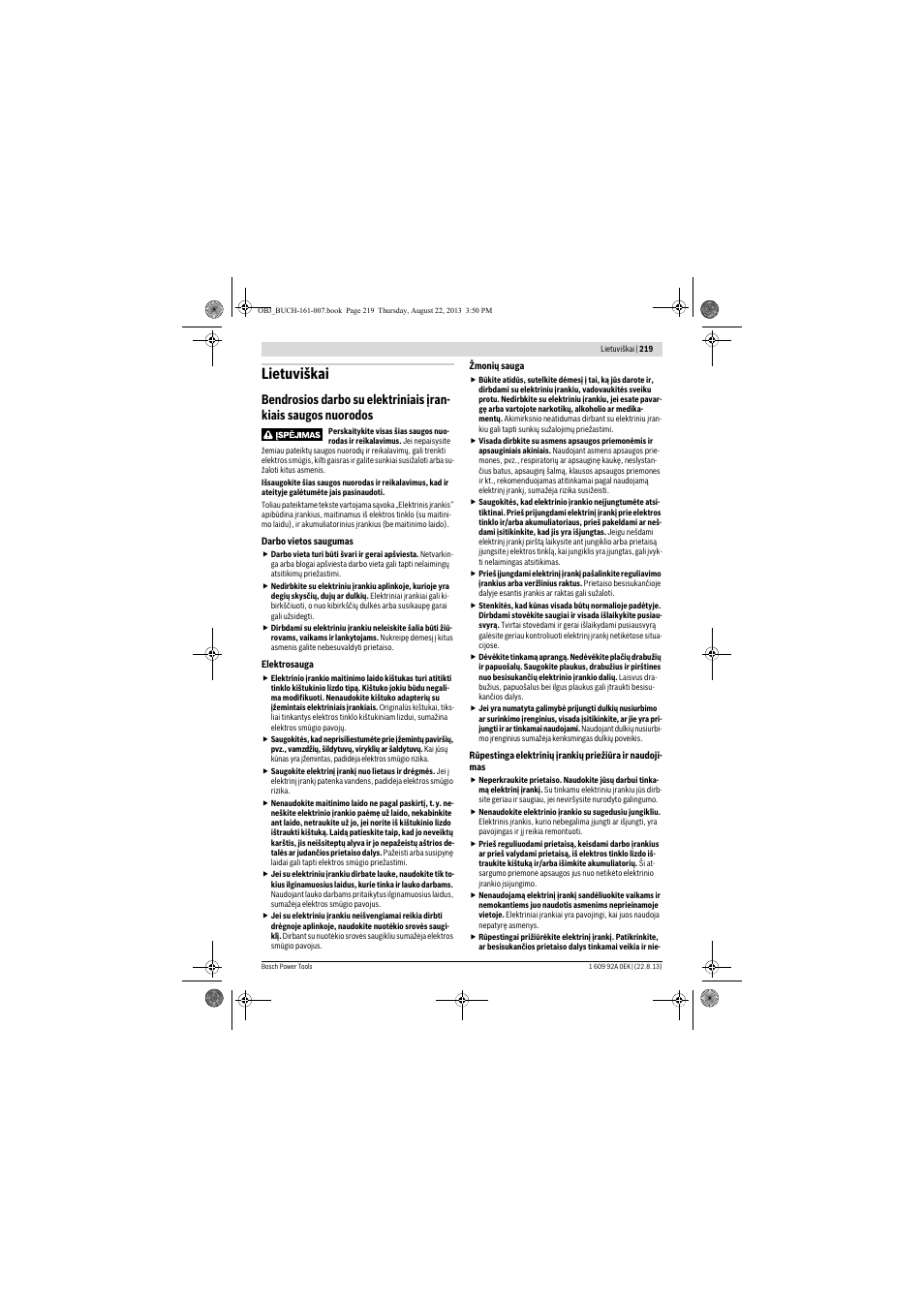 Lietuviškai | Bosch GWS 780 C Professional User Manual | Page 219 / 261
