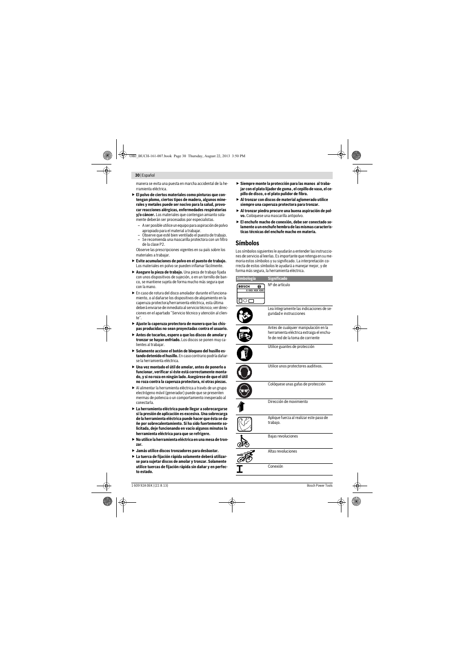 Símbolos | Bosch GWS 780 C Professional User Manual | Page 30 / 261