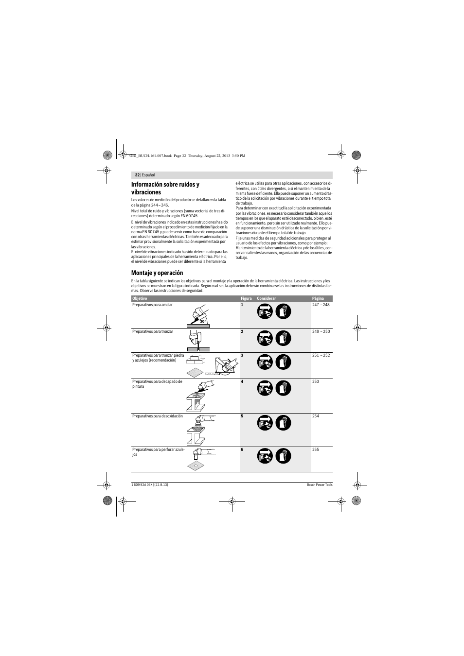 Información sobre ruidos y vibraciones, Montaje y operación | Bosch GWS 780 C Professional User Manual | Page 32 / 261