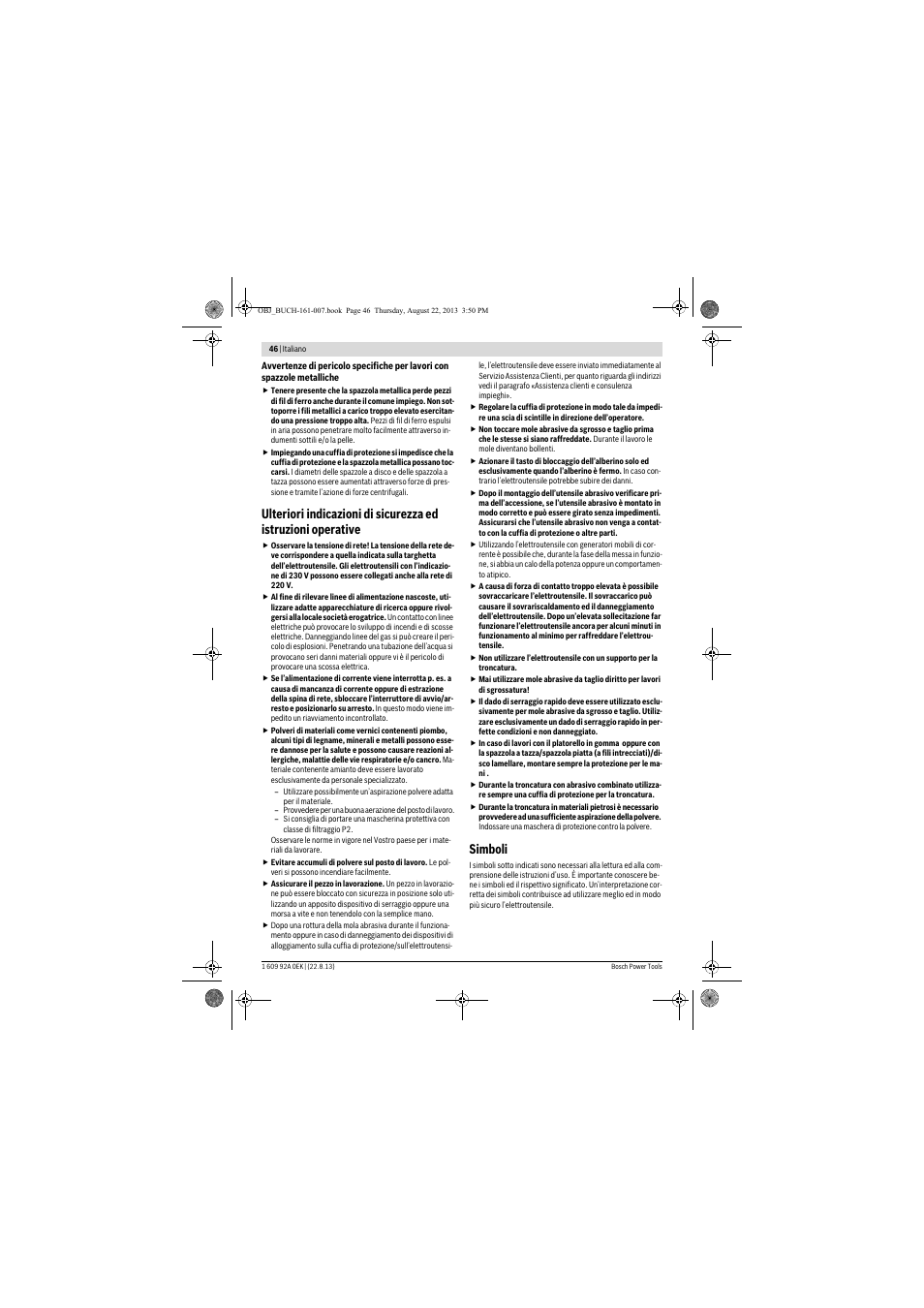 Simboli | Bosch GWS 780 C Professional User Manual | Page 46 / 261