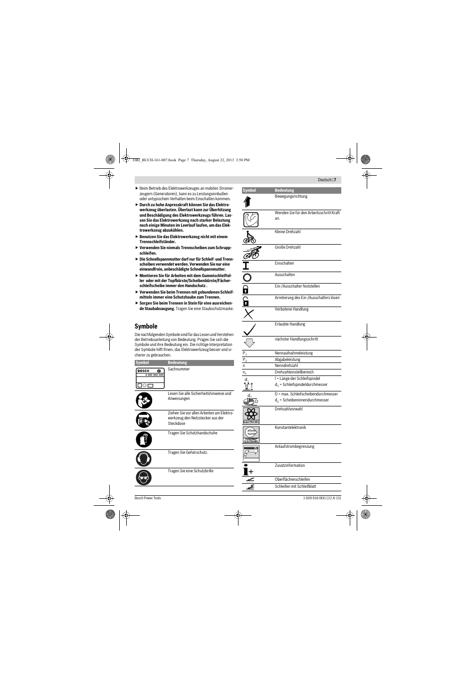 Symbole | Bosch GWS 780 C Professional User Manual | Page 7 / 261