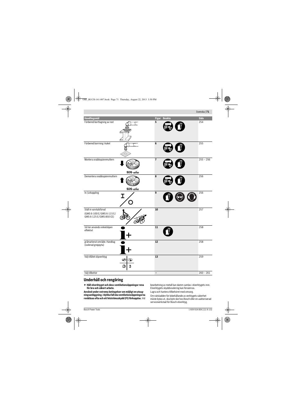 Underhåll och rengöring | Bosch GWS 780 C Professional User Manual | Page 71 / 261