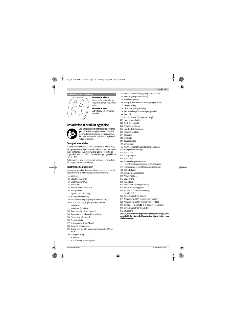 Beskrivelse af produkt og ydelse | Bosch GCM 12 JL Professional User Manual | Page 107 / 384