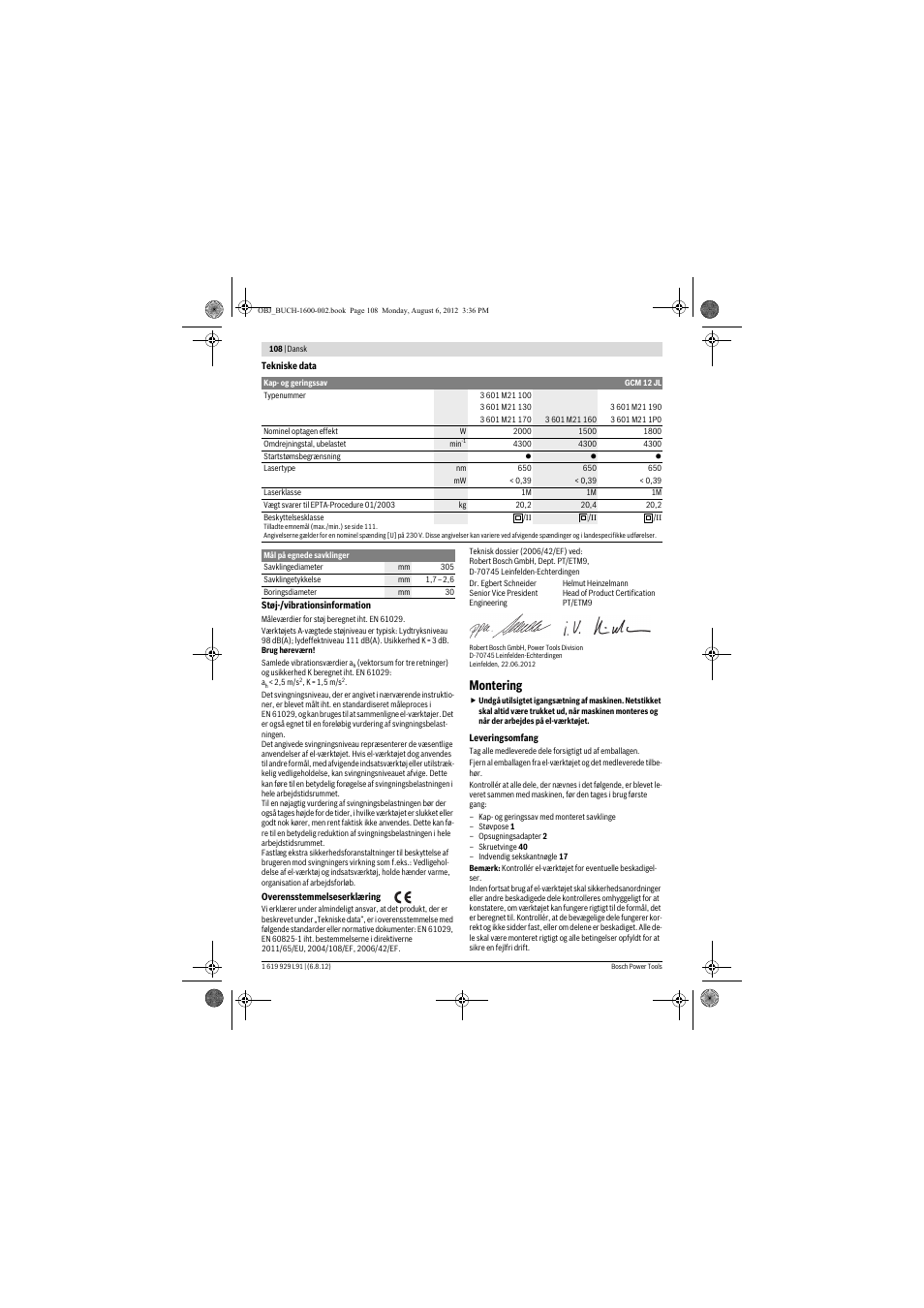 Montering | Bosch GCM 12 JL Professional User Manual | Page 108 / 384