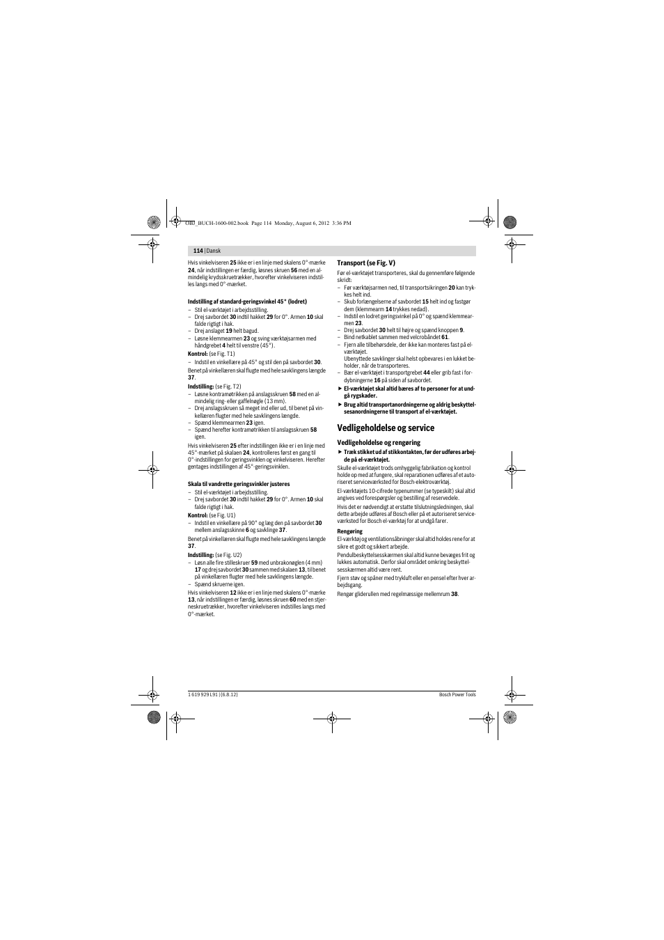 Vedligeholdelse og service | Bosch GCM 12 JL Professional User Manual | Page 114 / 384