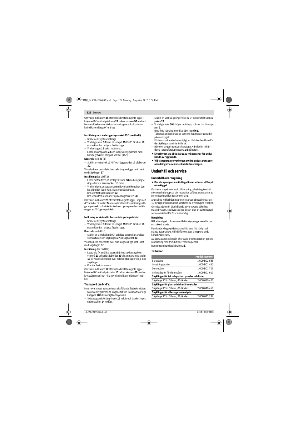 Underhåll och service | Bosch GCM 12 JL Professional User Manual | Page 126 / 384