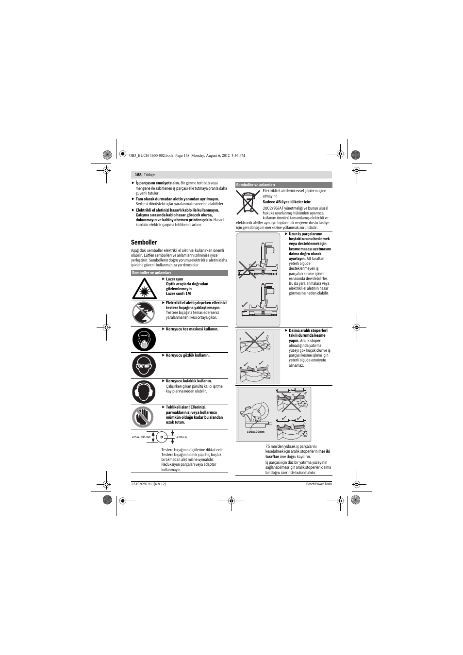 Semboller | Bosch GCM 12 JL Professional User Manual | Page 168 / 384