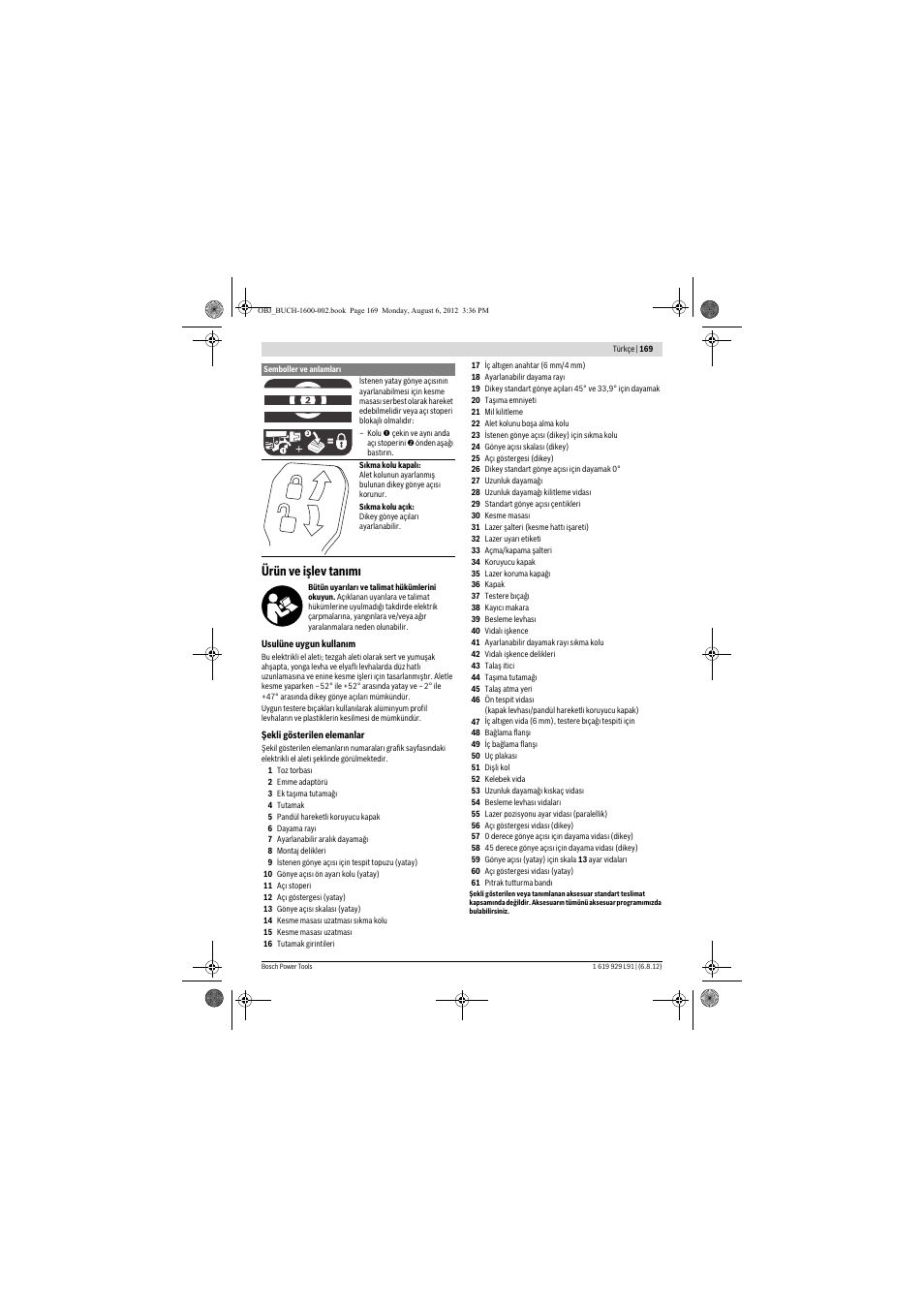 Ürün ve işlev tan m | Bosch GCM 12 JL Professional User Manual | Page 169 / 384