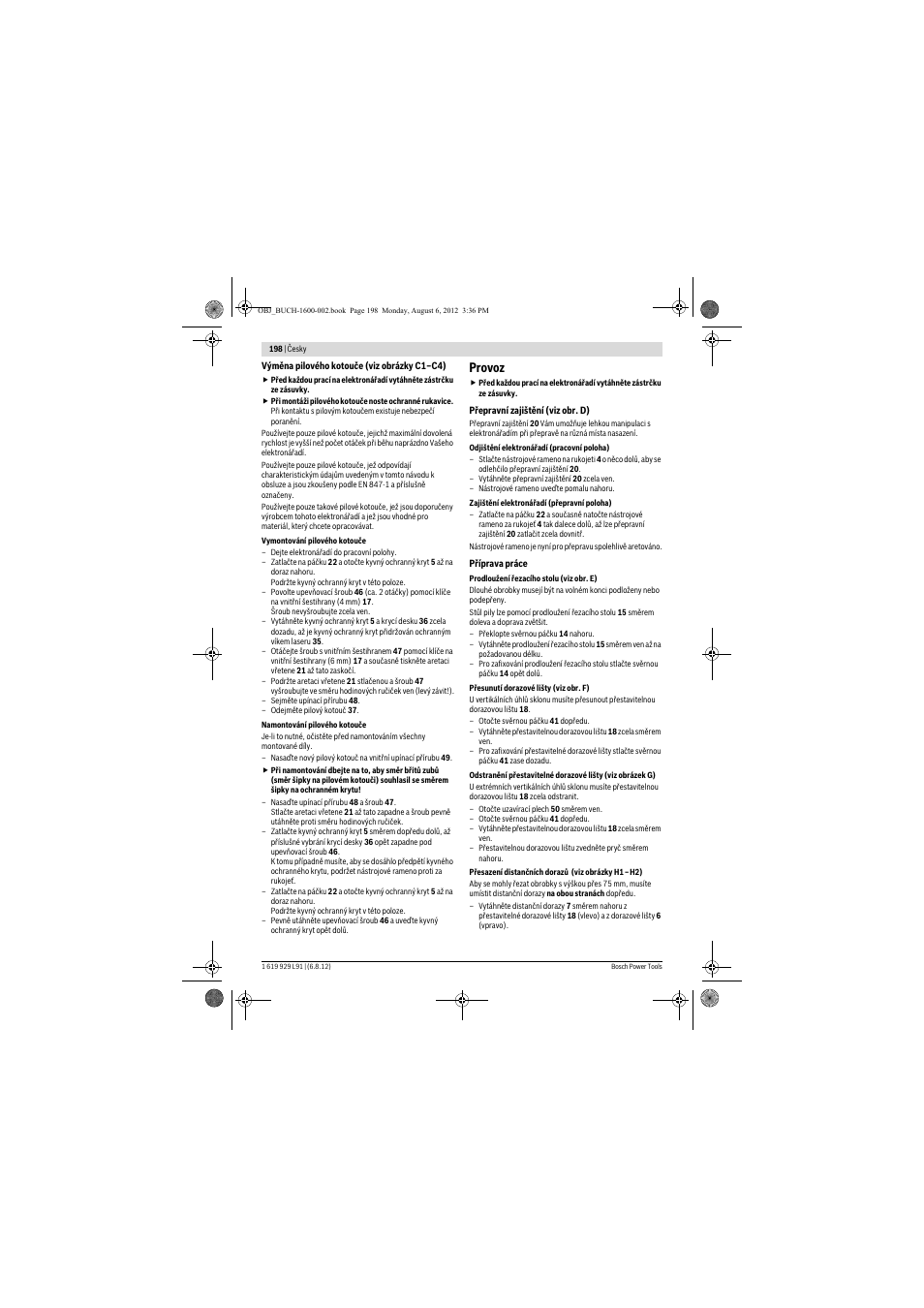 Provoz | Bosch GCM 12 JL Professional User Manual | Page 198 / 384
