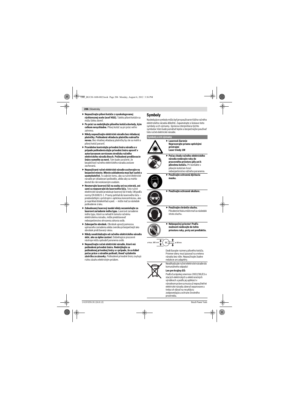 Symboly | Bosch GCM 12 JL Professional User Manual | Page 206 / 384