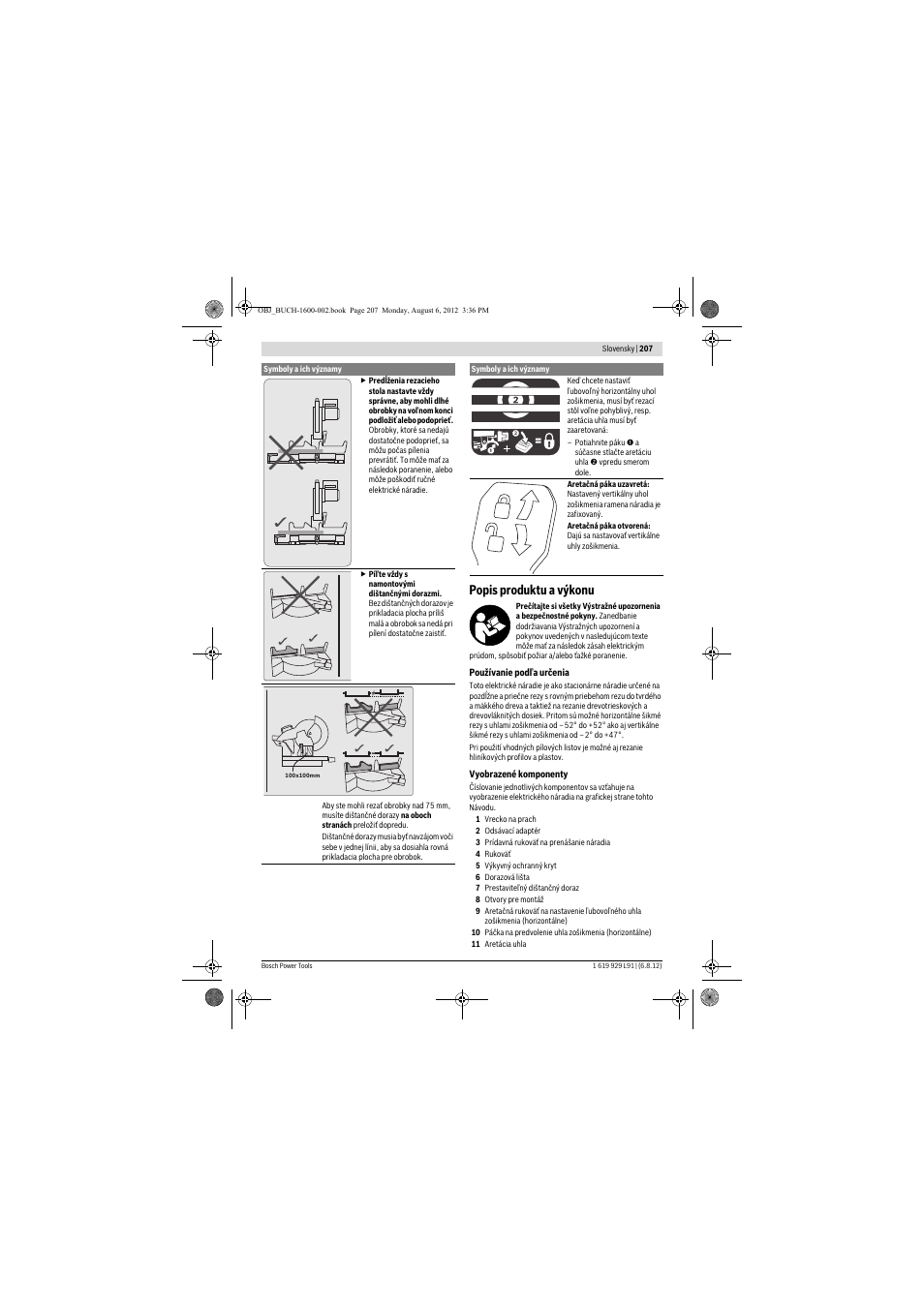 Popis produktu a výkonu | Bosch GCM 12 JL Professional User Manual | Page 207 / 384