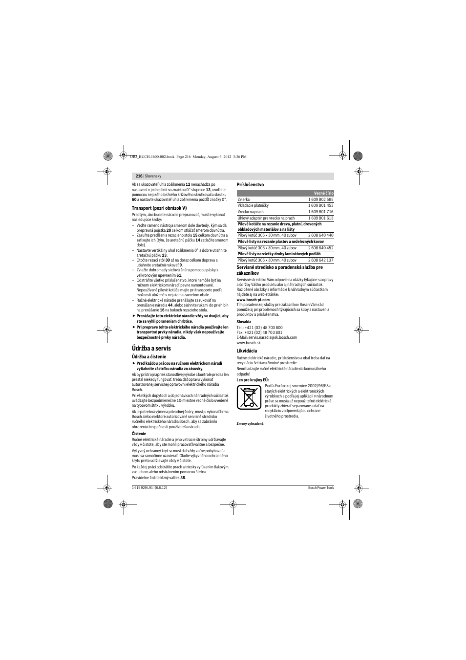 Údržba a servis | Bosch GCM 12 JL Professional User Manual | Page 216 / 384