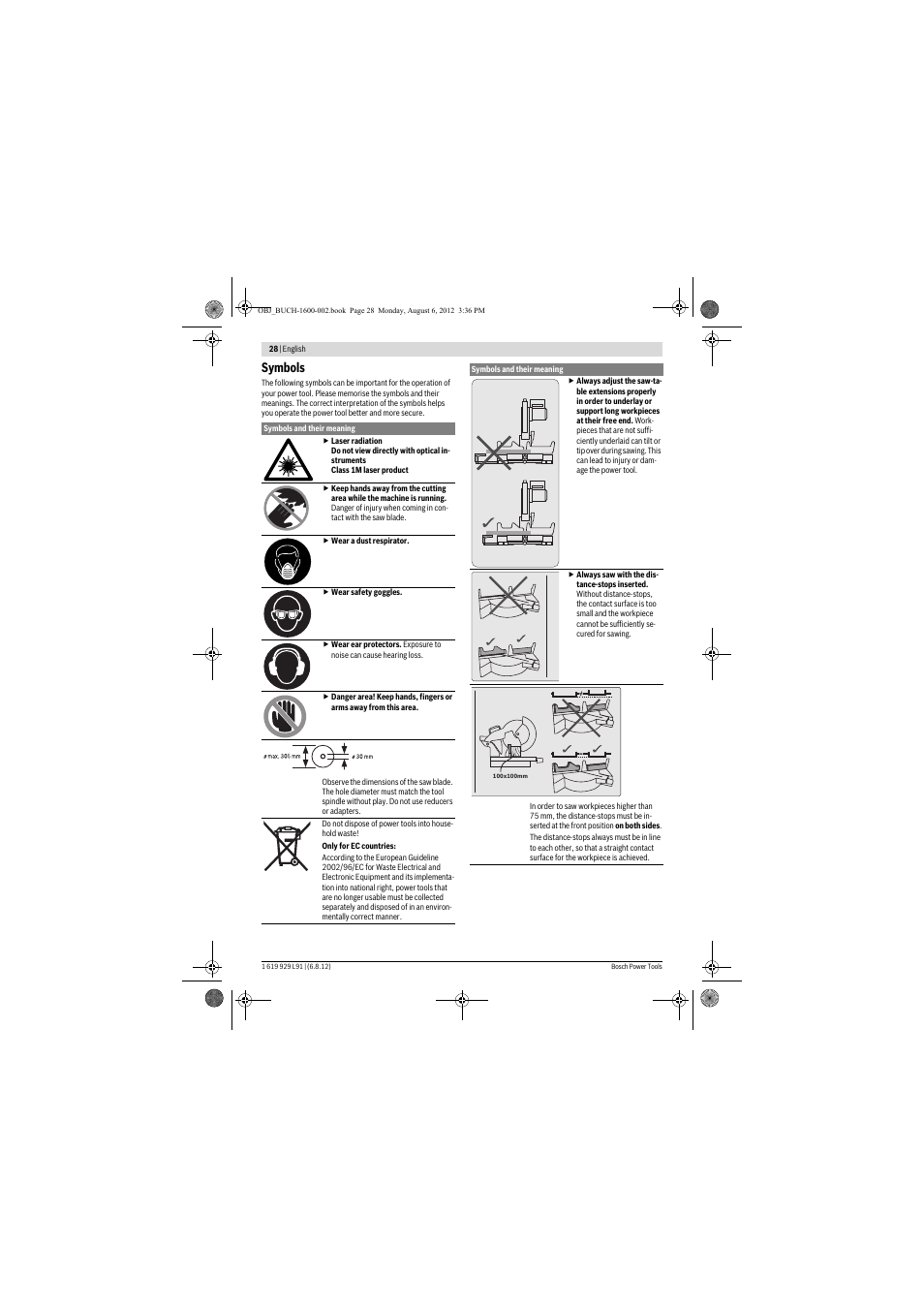 Symbols | Bosch GCM 12 JL Professional User Manual | Page 28 / 384