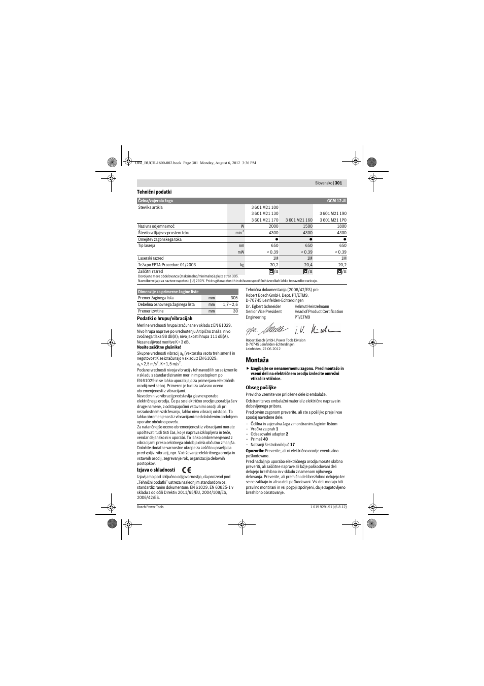 Montaža | Bosch GCM 12 JL Professional User Manual | Page 301 / 384