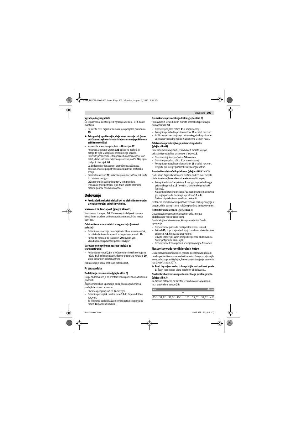 Delovanje | Bosch GCM 12 JL Professional User Manual | Page 303 / 384