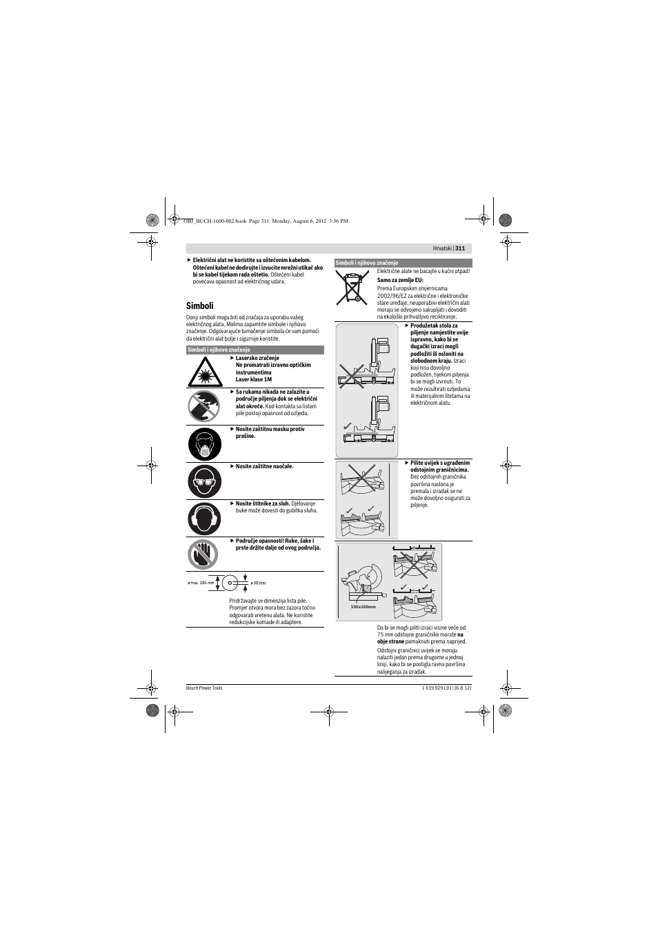 Simboli | Bosch GCM 12 JL Professional User Manual | Page 311 / 384