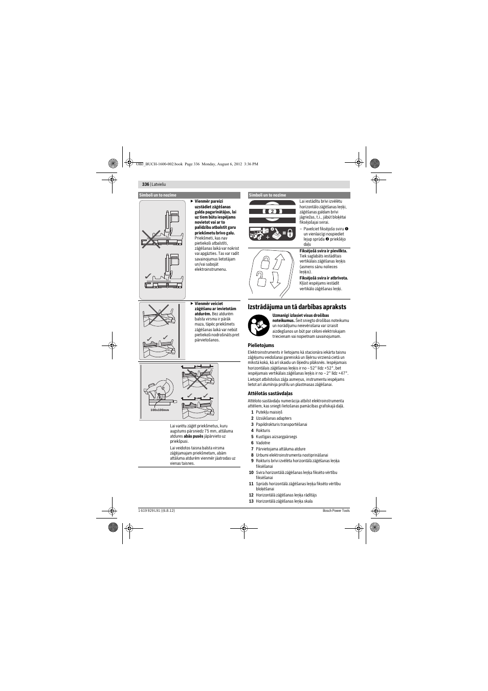 Izstrādājuma un tā darbības apraksts | Bosch GCM 12 JL Professional User Manual | Page 336 / 384