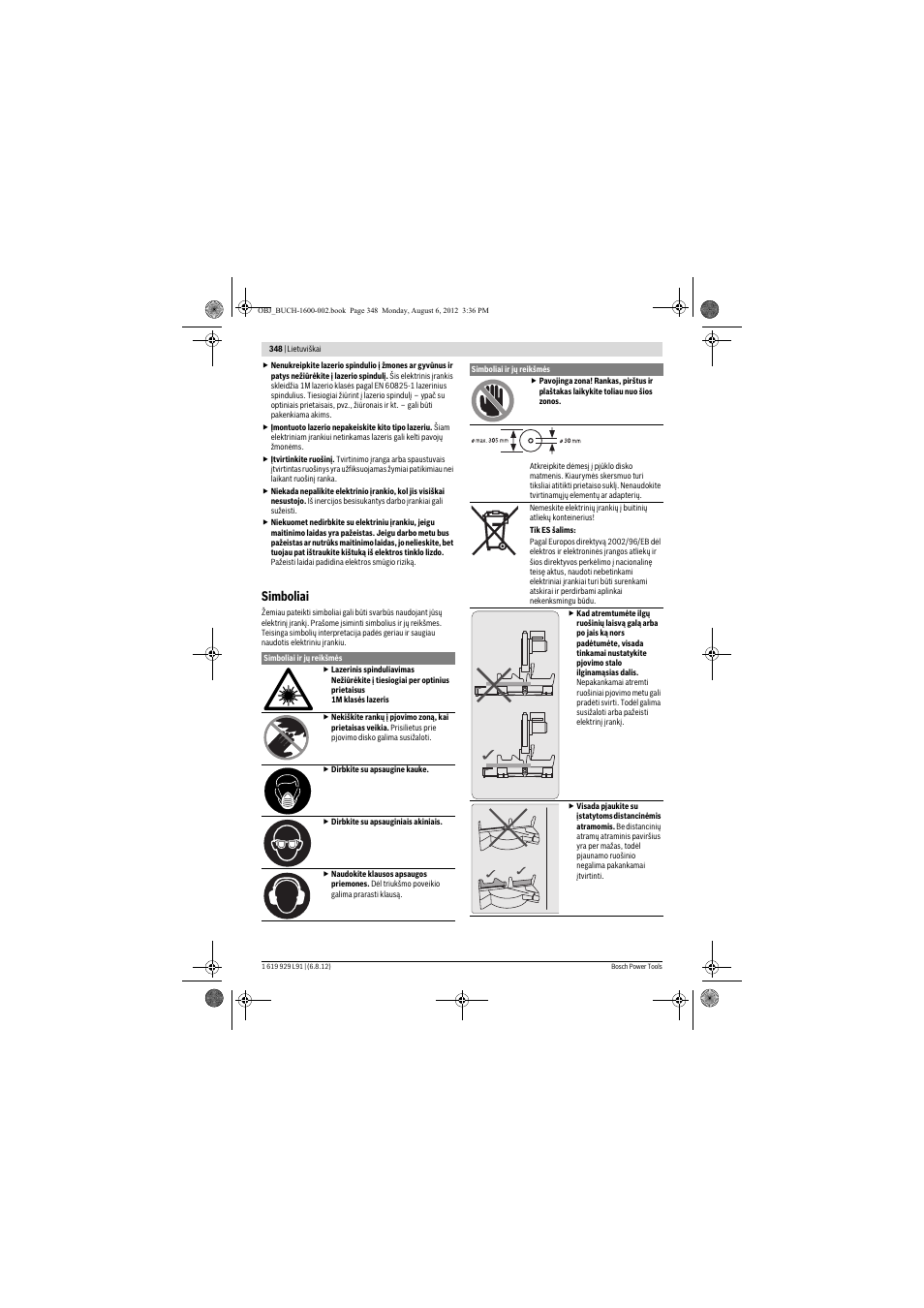 Simboliai | Bosch GCM 12 JL Professional User Manual | Page 348 / 384