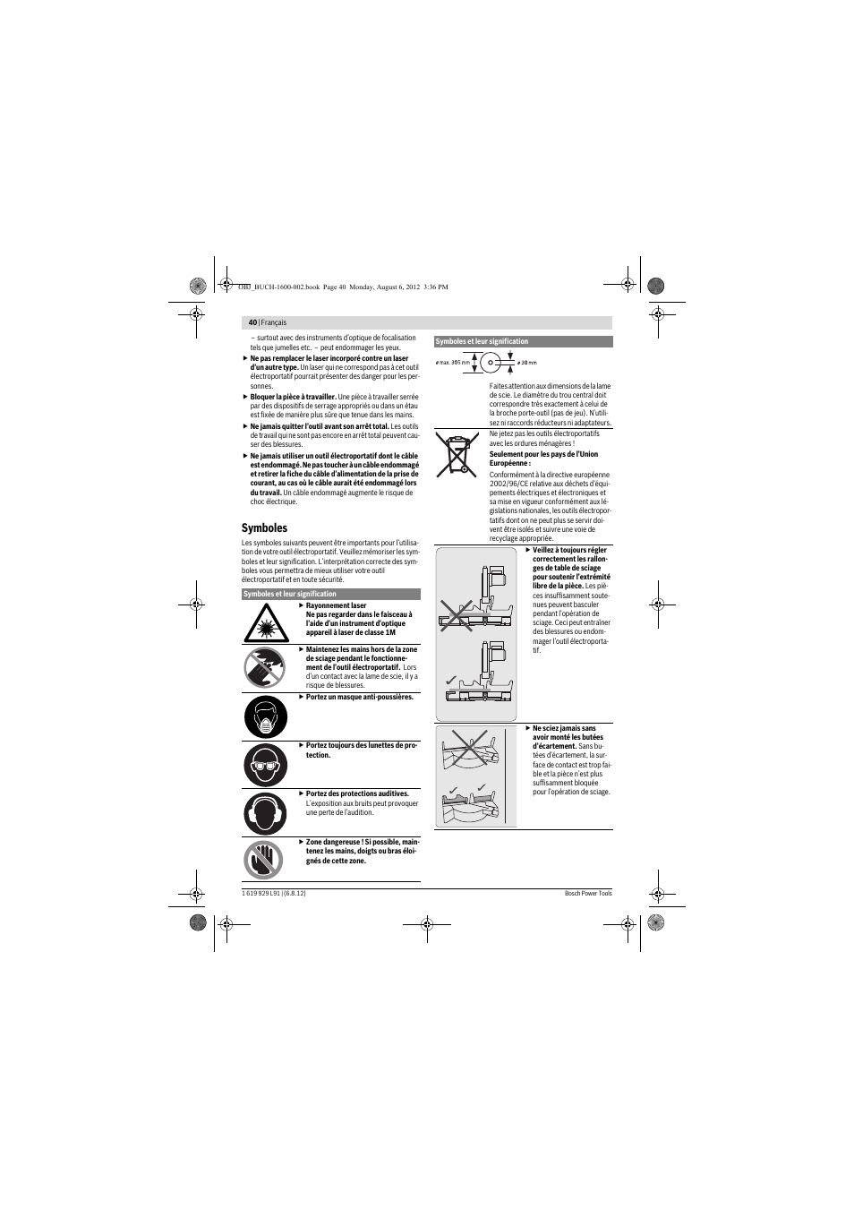 Symboles | Bosch GCM 12 JL Professional User Manual | Page 40 / 384