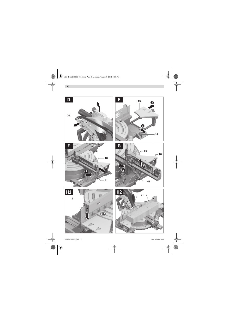 H2 h1 g f e d | Bosch GCM 12 JL Professional User Manual | Page 8 / 384