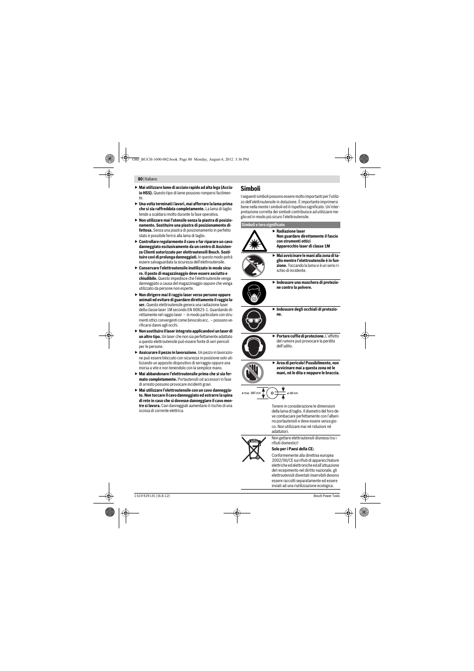 Simboli | Bosch GCM 12 JL Professional User Manual | Page 80 / 384