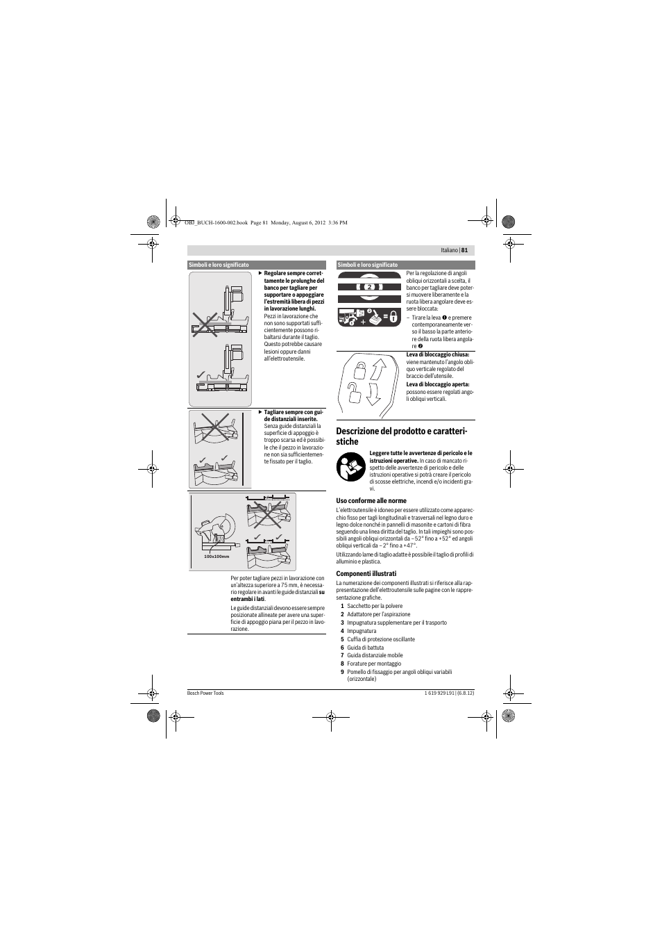 Descrizione del prodotto e caratteri- stiche | Bosch GCM 12 JL Professional User Manual | Page 81 / 384