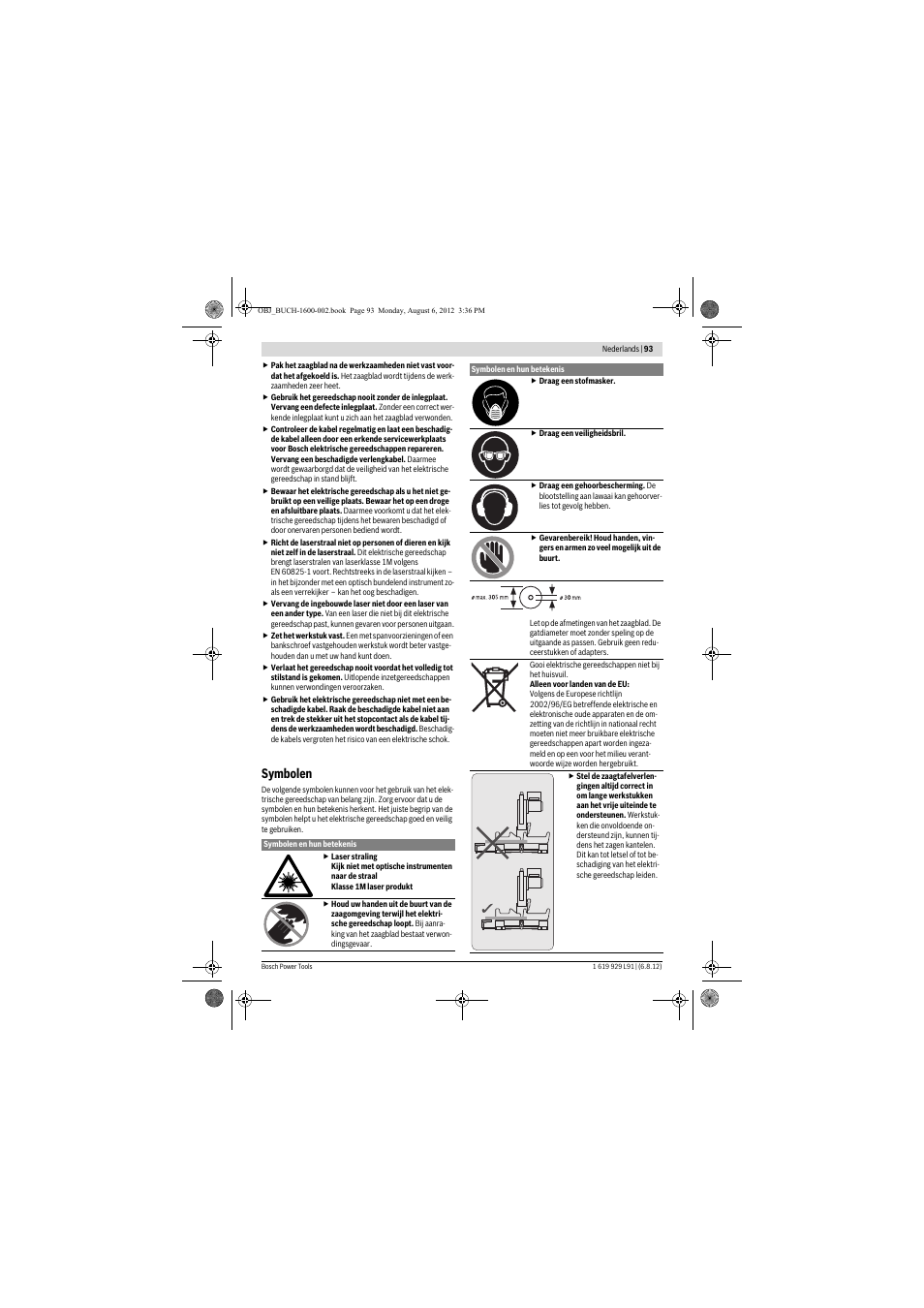 Symbolen | Bosch GCM 12 JL Professional User Manual | Page 93 / 384