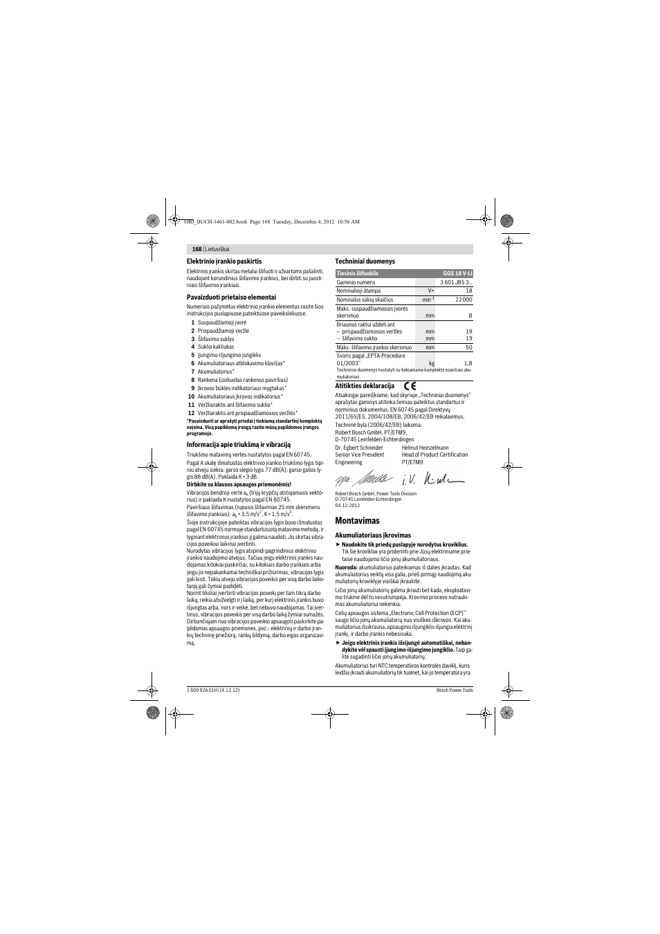 Montavimas | Bosch GGS 18 V-LI Professional User Manual | Page 168 / 189