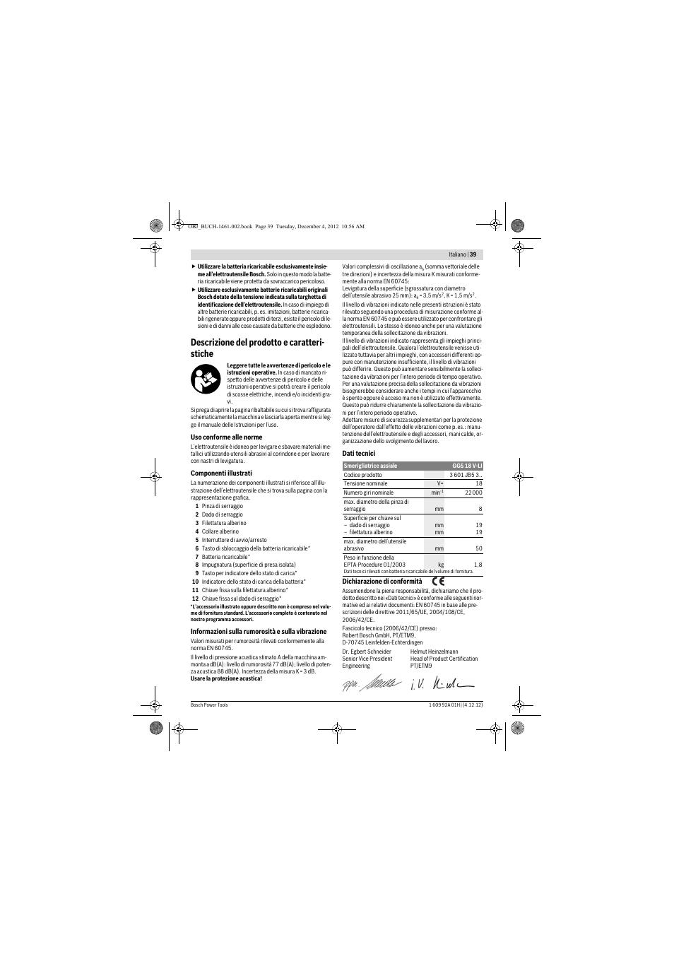 Descrizione del prodotto e caratteri- stiche | Bosch GGS 18 V-LI Professional User Manual | Page 39 / 189