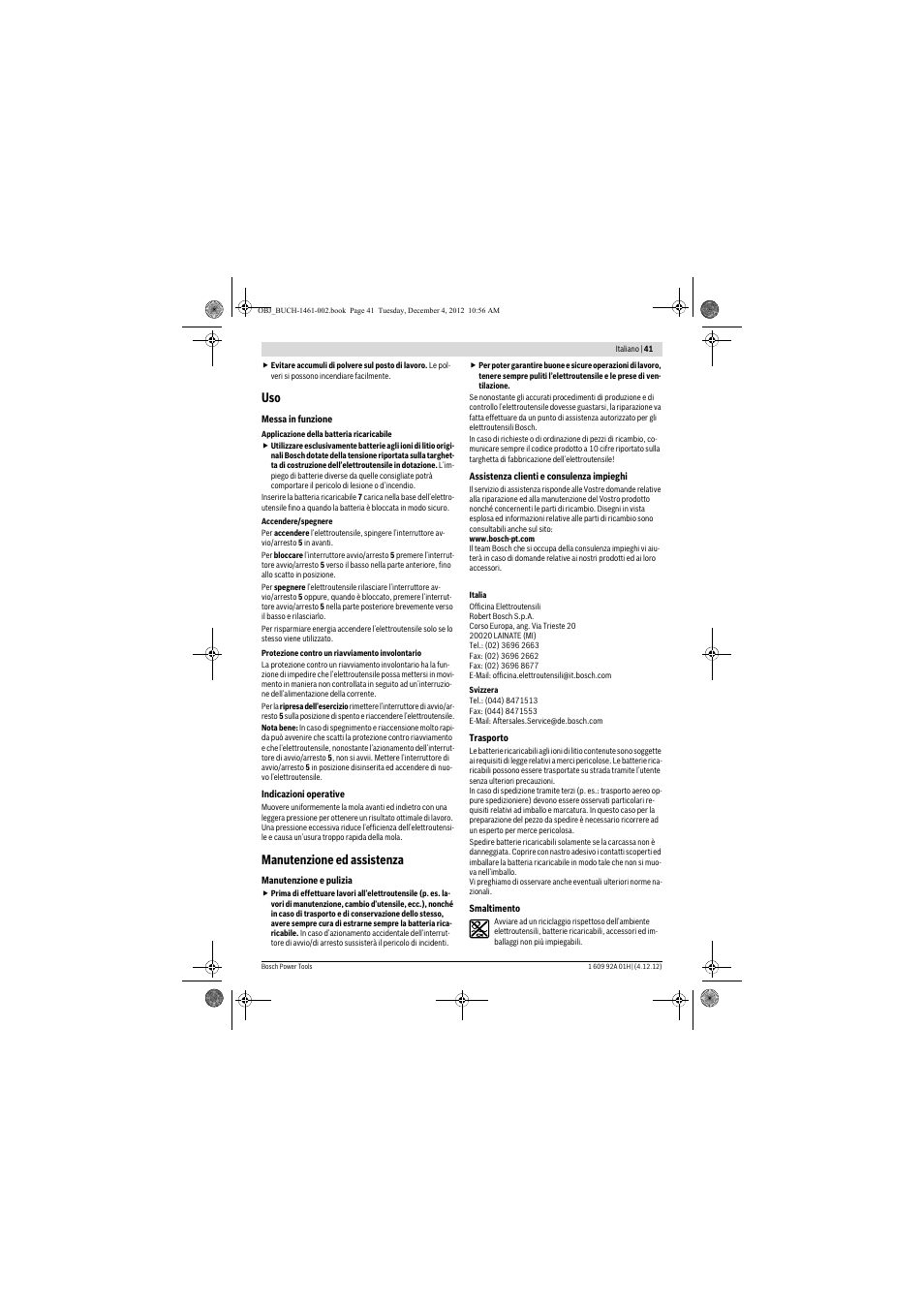Manutenzione ed assistenza | Bosch GGS 18 V-LI Professional User Manual | Page 41 / 189