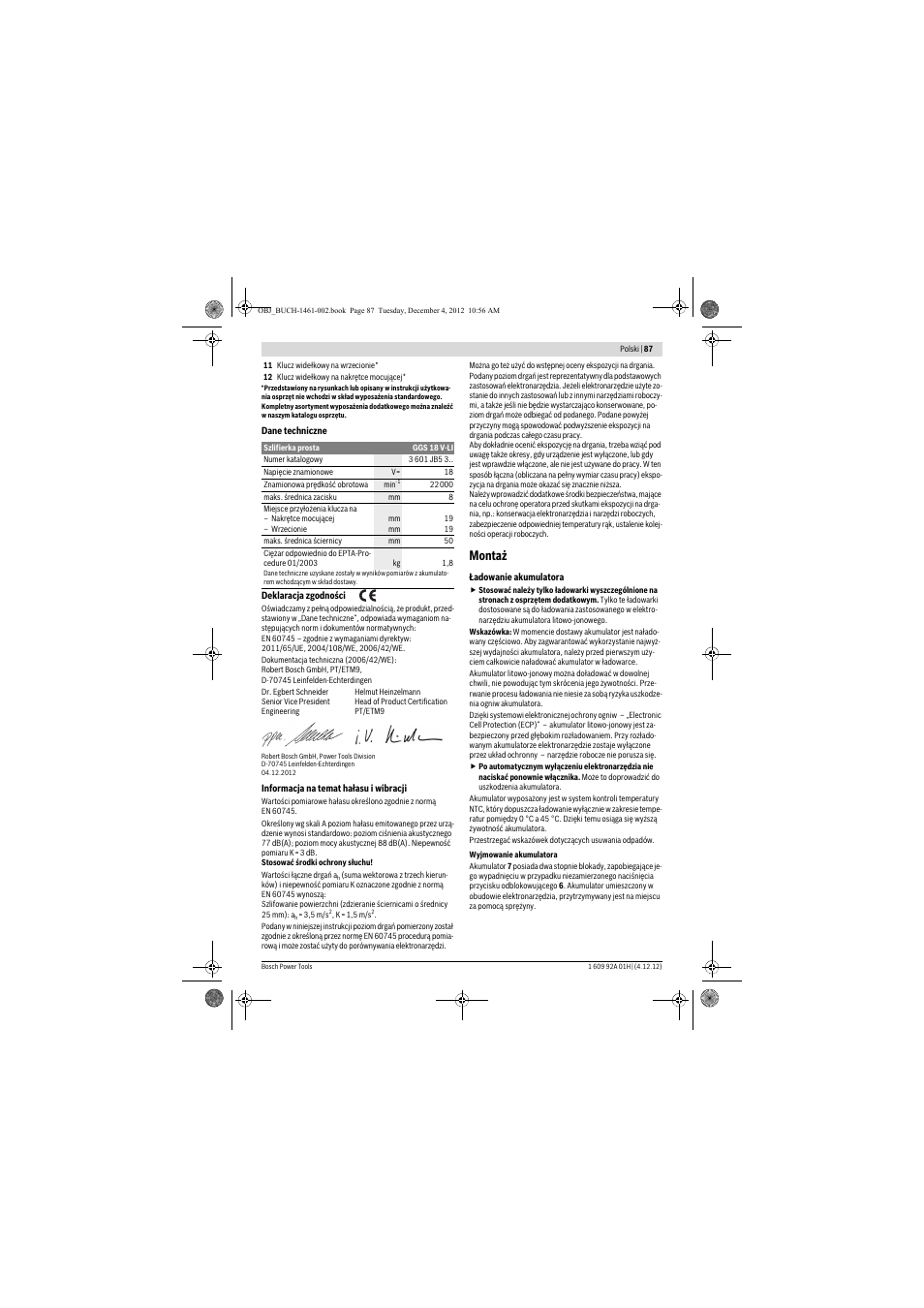 Montaż | Bosch GGS 18 V-LI Professional User Manual | Page 87 / 189