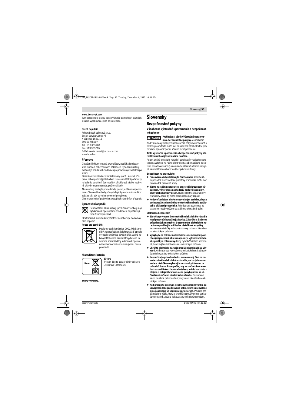 Slovensky, Bezpečnostné pokyny | Bosch GGS 18 V-LI Professional User Manual | Page 95 / 189