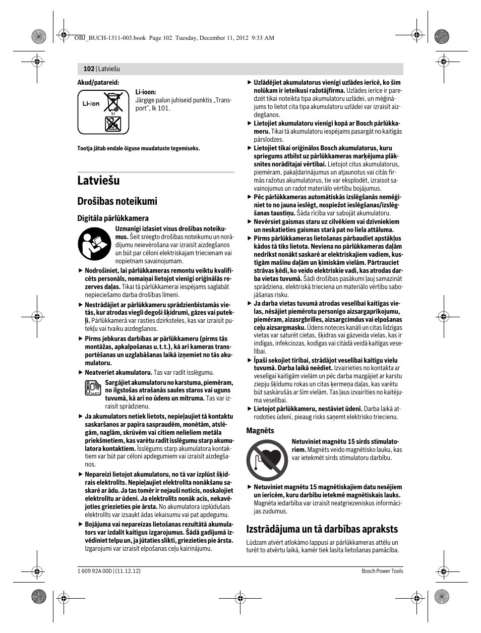 Latviešu, Izstrādājuma un tā darbības apraksts | Bosch GOS 10,8 V-LI Professional User Manual | Page 102 / 117