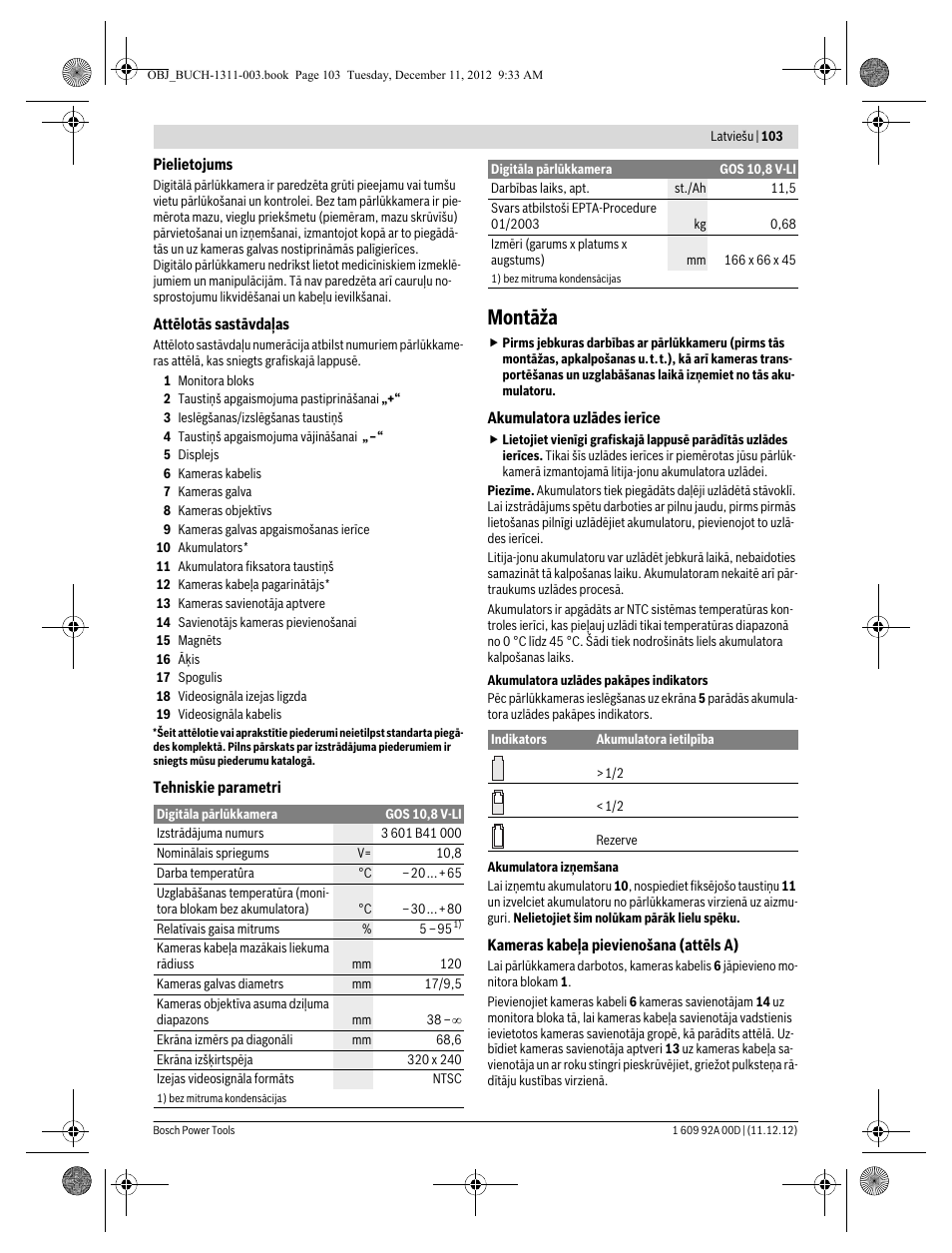 Montāža | Bosch GOS 10,8 V-LI Professional User Manual | Page 103 / 117