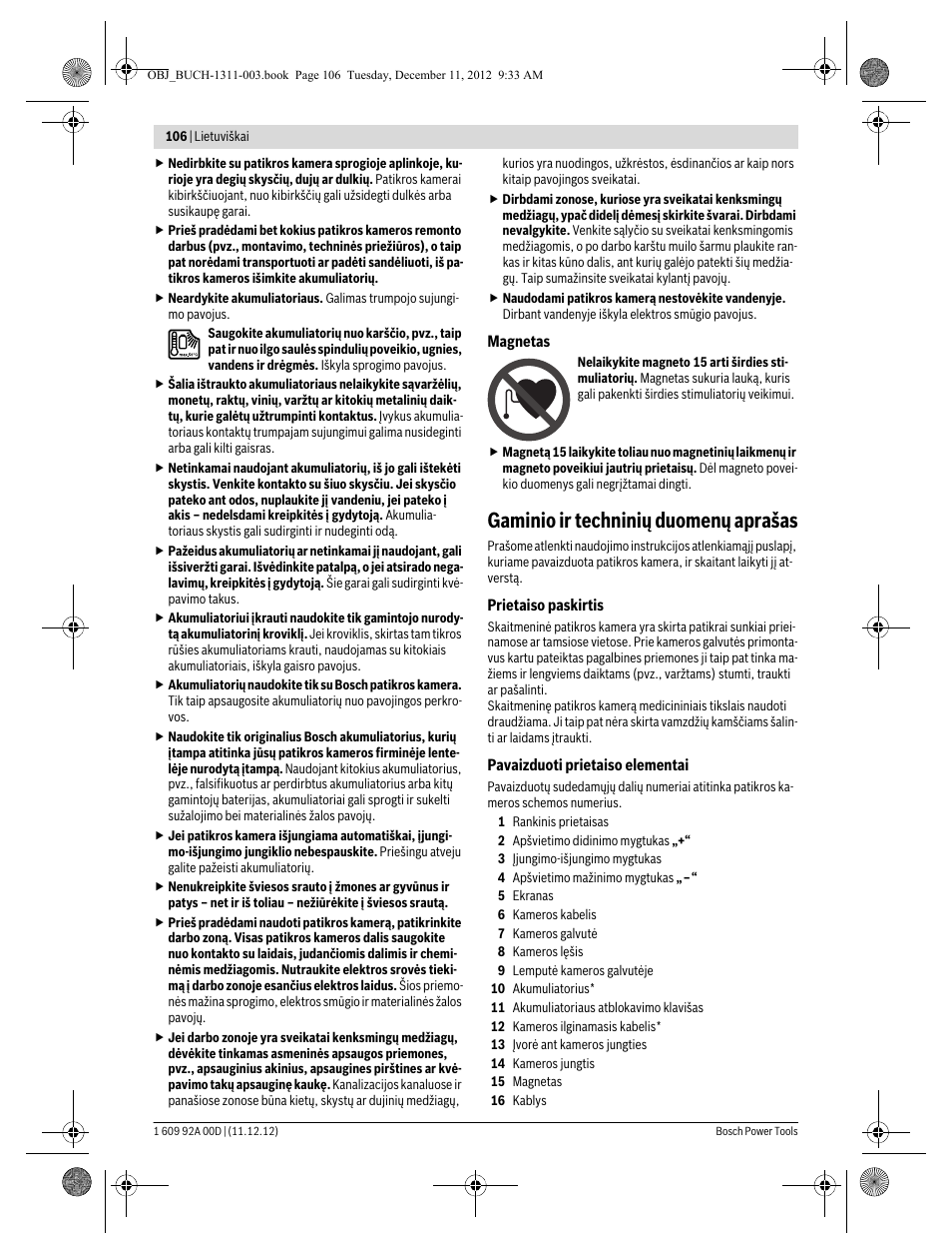 Gaminio ir techninių duomenų aprašas | Bosch GOS 10,8 V-LI Professional User Manual | Page 106 / 117