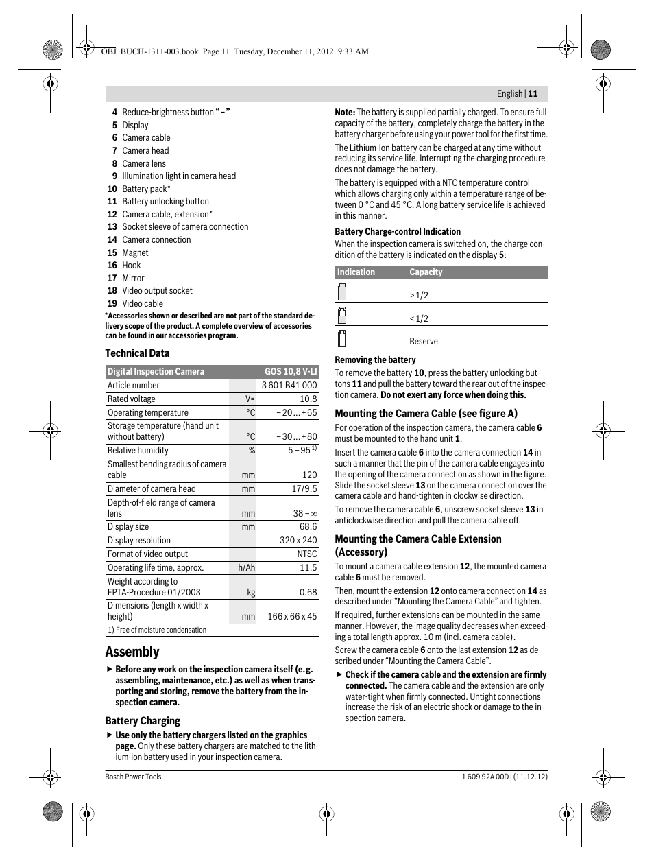 Assembly | Bosch GOS 10,8 V-LI Professional User Manual | Page 11 / 117