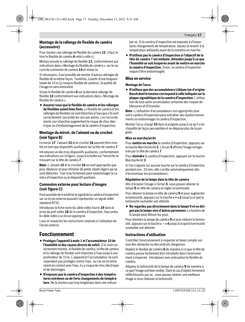 Fonctionnement | Bosch GOS 10,8 V-LI Professional User Manual | Page 17 / 117