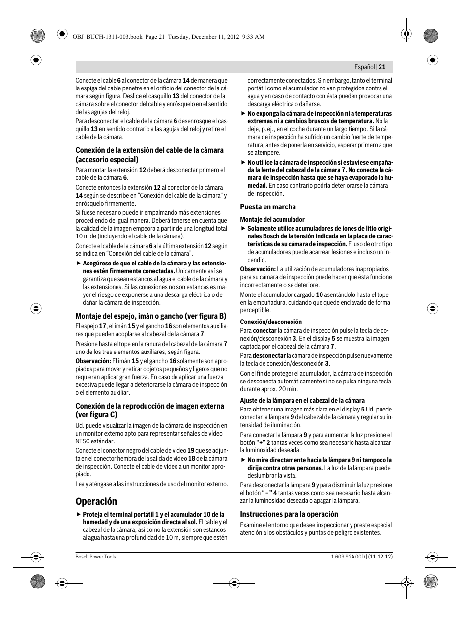 Operación | Bosch GOS 10,8 V-LI Professional User Manual | Page 21 / 117