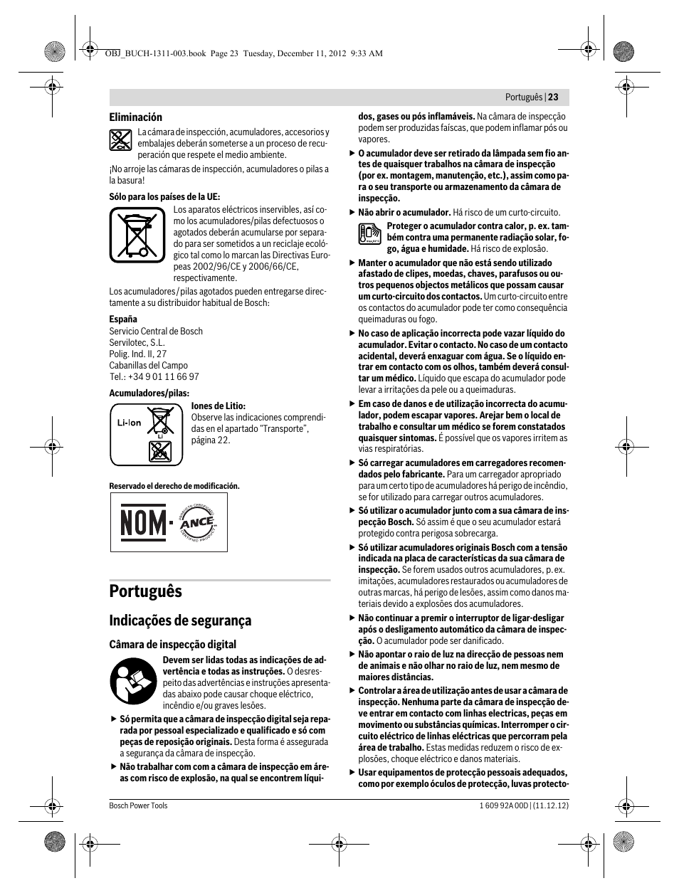 Português, Indicações de segurança | Bosch GOS 10,8 V-LI Professional User Manual | Page 23 / 117