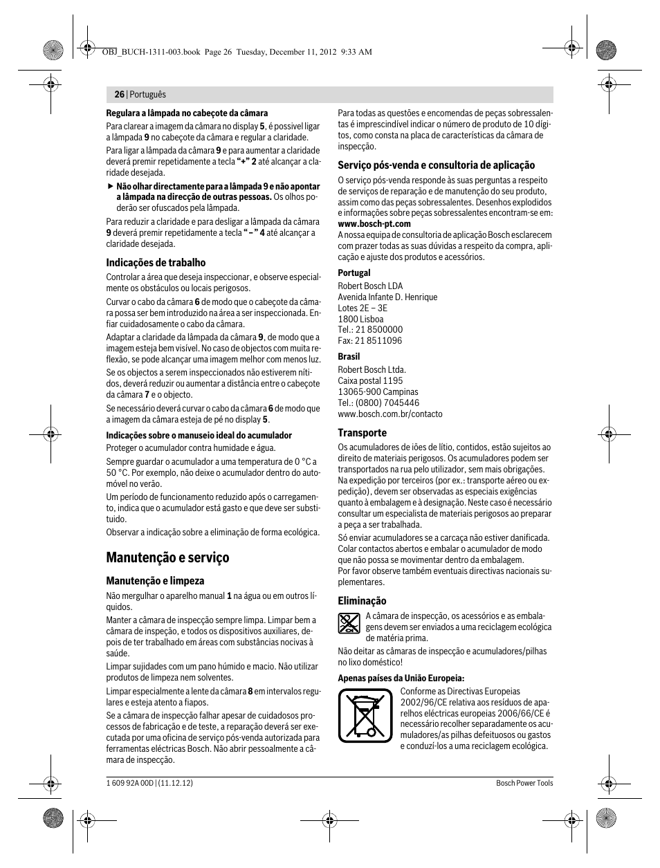 Manutenção e serviço | Bosch GOS 10,8 V-LI Professional User Manual | Page 26 / 117